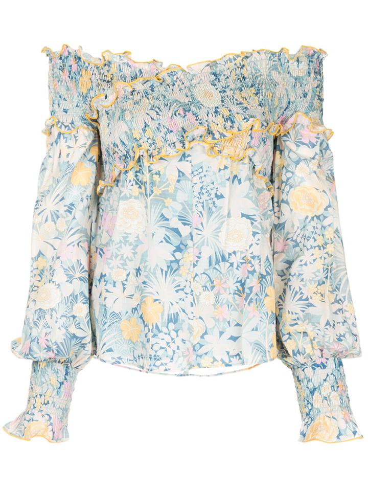 Alice Mccall Flora Print Off-shoulder Blouse - Blue