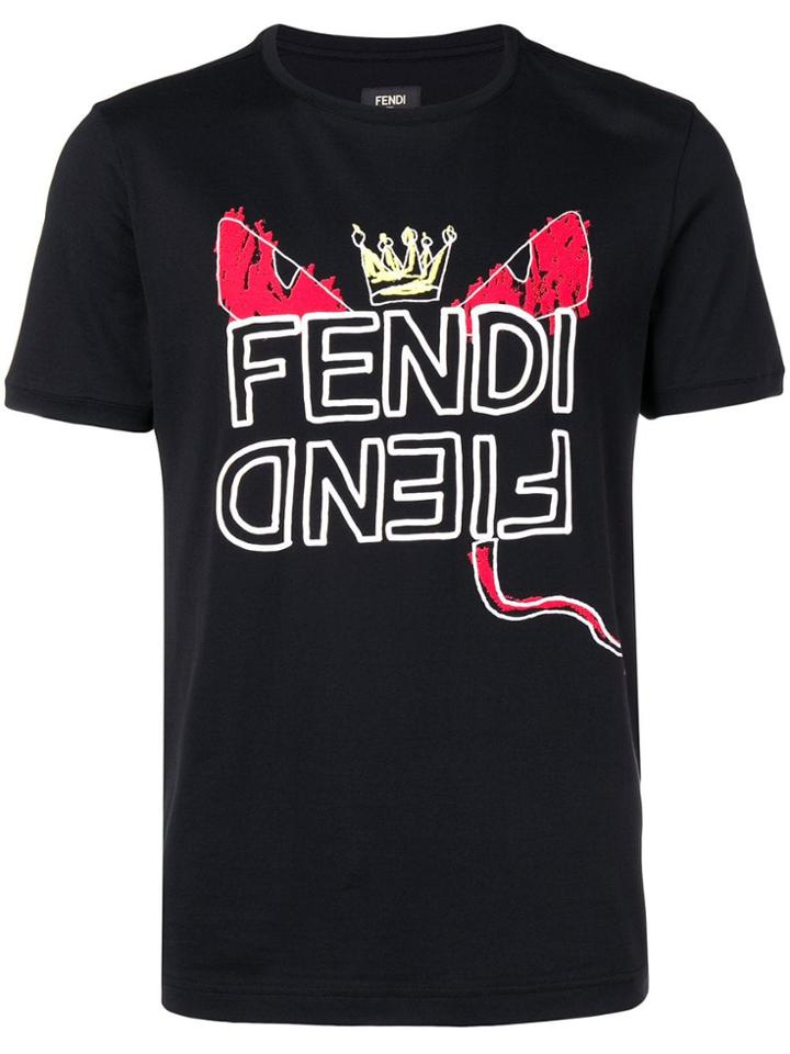 Fendi Slogan Print T-shirt - Black