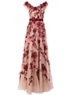 Marchesa Bardot Floral Gown - Red