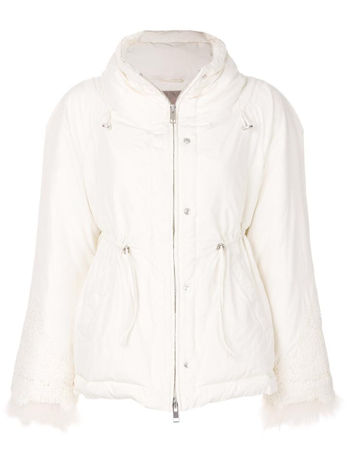 Ermanno Scervino Fluffy Trim Padded Coat - White