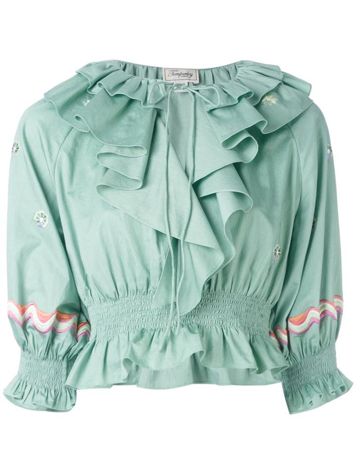 Temperley London - Ruffled Blouse - Women - Cotton - 12, Green, Cotton