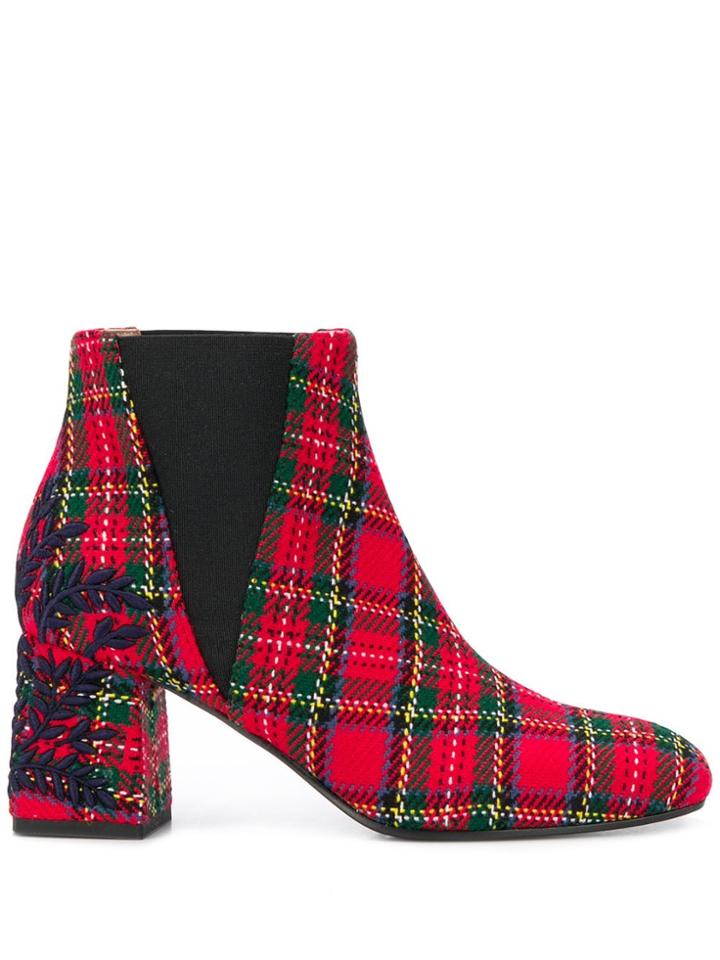 Pollini Tartan Ankle Boots - Red