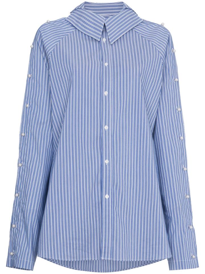 Blindness Pearl Sleeve Stripe Shirt - Blue