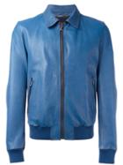 Dolce & Gabbana Leather Jacket, Men's, Size: 50, Blue, Goat Fur/lamb Fur/acetate/cotton