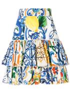 Dolce & Gabbana Majolica Print Ruffled Skirt - White