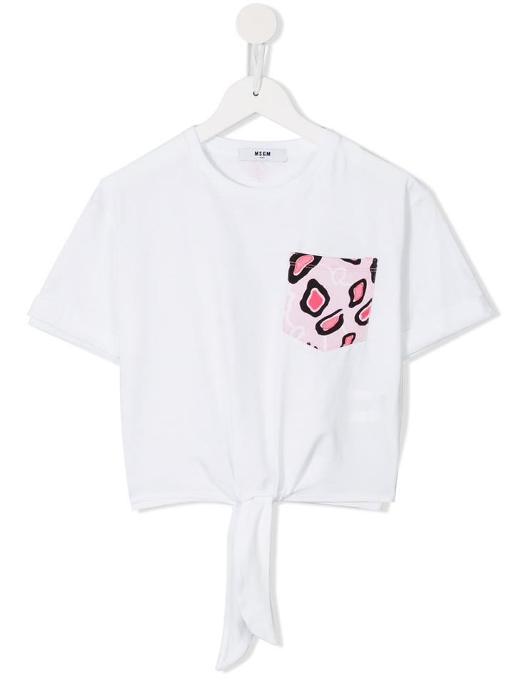 Msgm Kids Tiger Print Pocket T-shirt, Girl's, Size: 8 Yrs, White