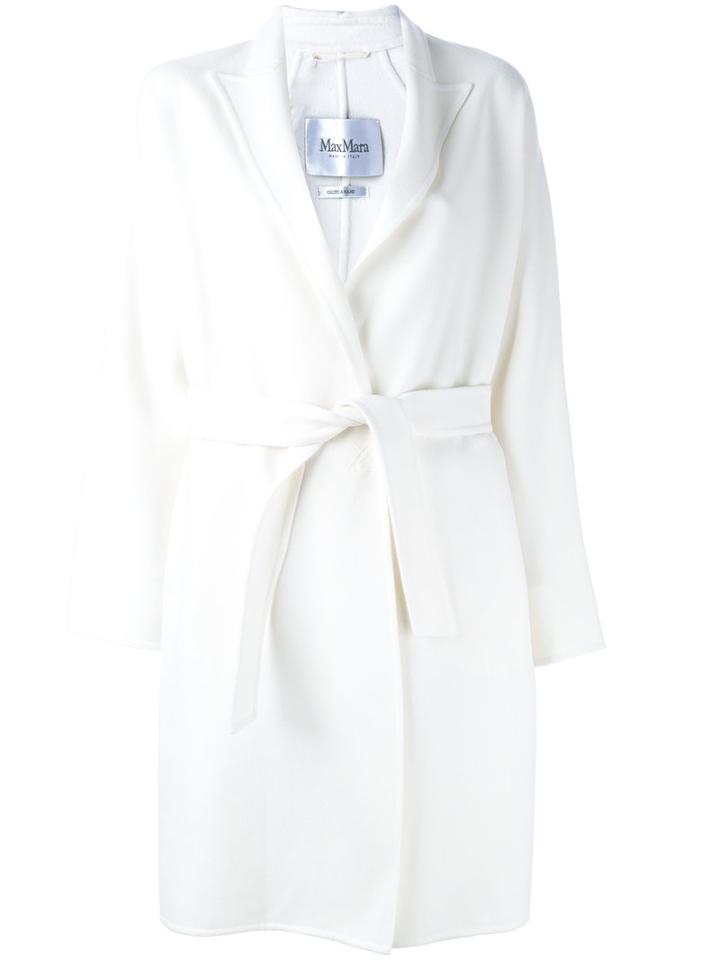 Max Mara Belted Coat, Women's, Size: 40, White, Virgin Wool/angora