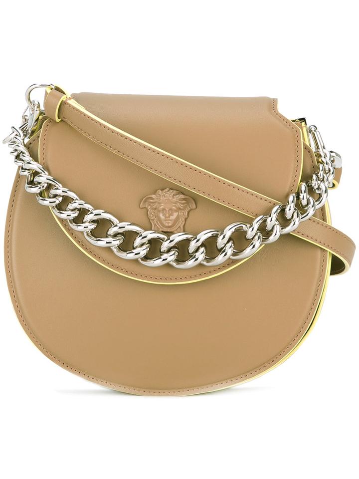 Versace Palazzo Curved Crossbody Bag, Women's, Nude/neutrals, Leather