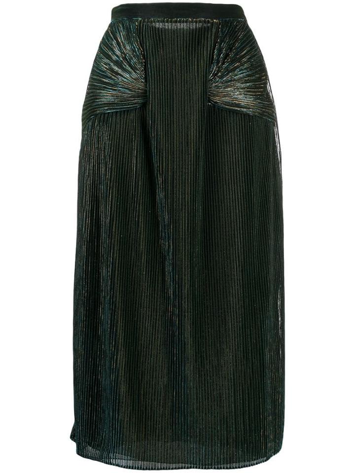 Marco De Vincenzo Metallic Pleated Midi Skirt - Blue