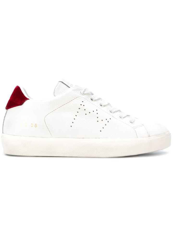Leather Crown Contrast Heel Counter Sneakers - White