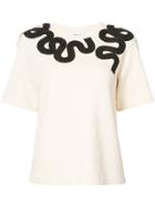 Derek Lam 10 Crosby Short Sleeve Embroidered Tee - Nude & Neutrals