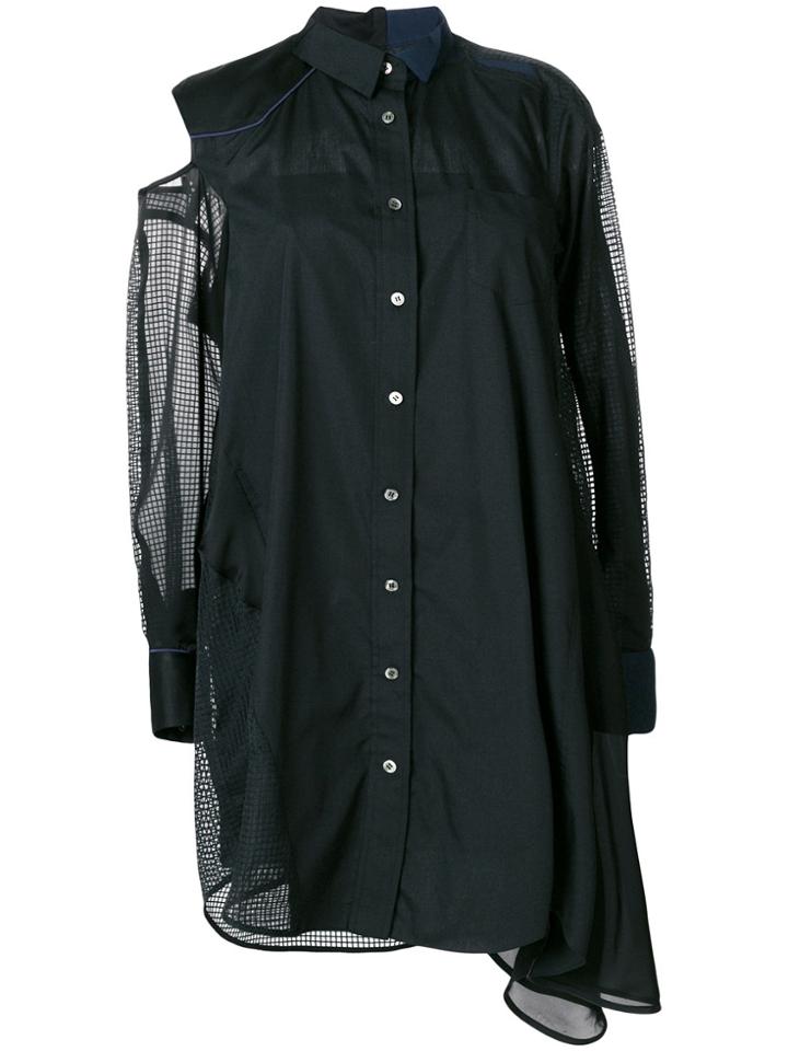 Sacai Mesh-panelled Shirt Dress - Black