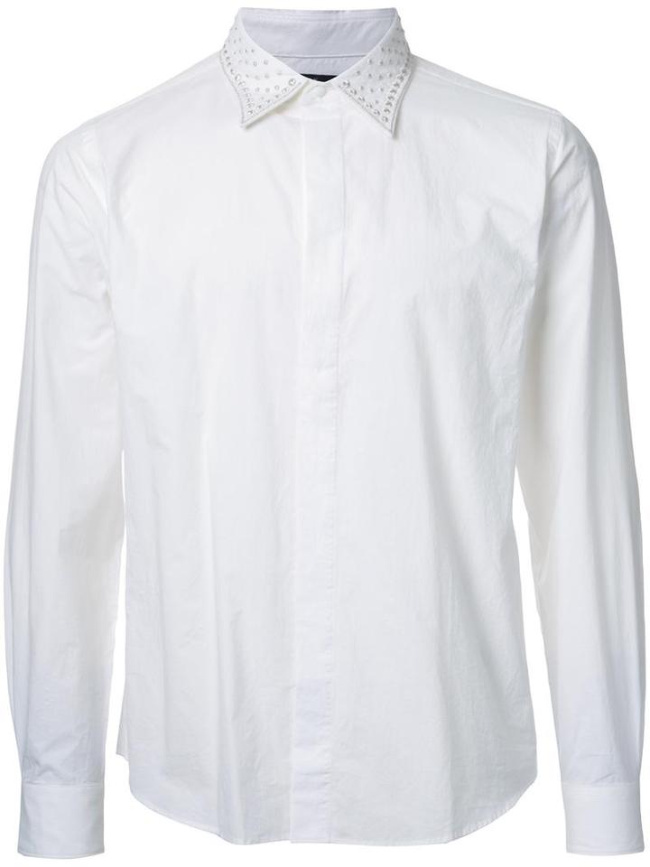 Taakk Studded Neck Shirt, Men's, Size: 2, White, Cotton