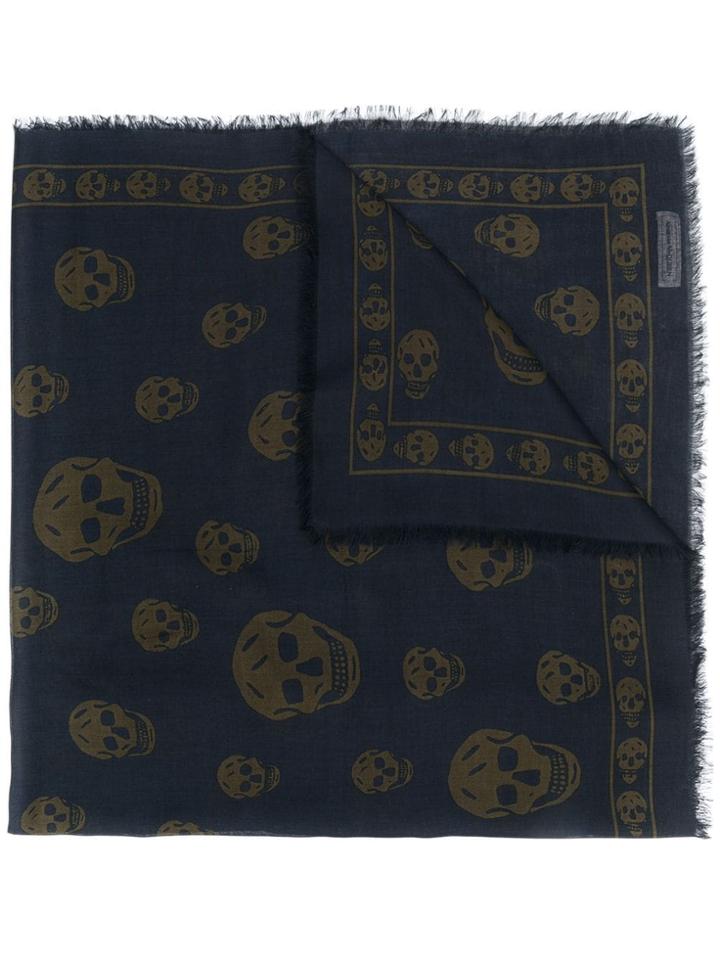 Alexander Mcqueen Skull Frayed Finish Scarf - Blue