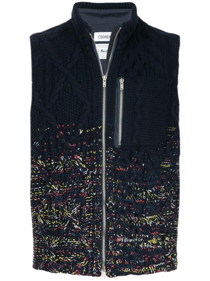 Coohem Aran Knit Zipped Vest - Blue