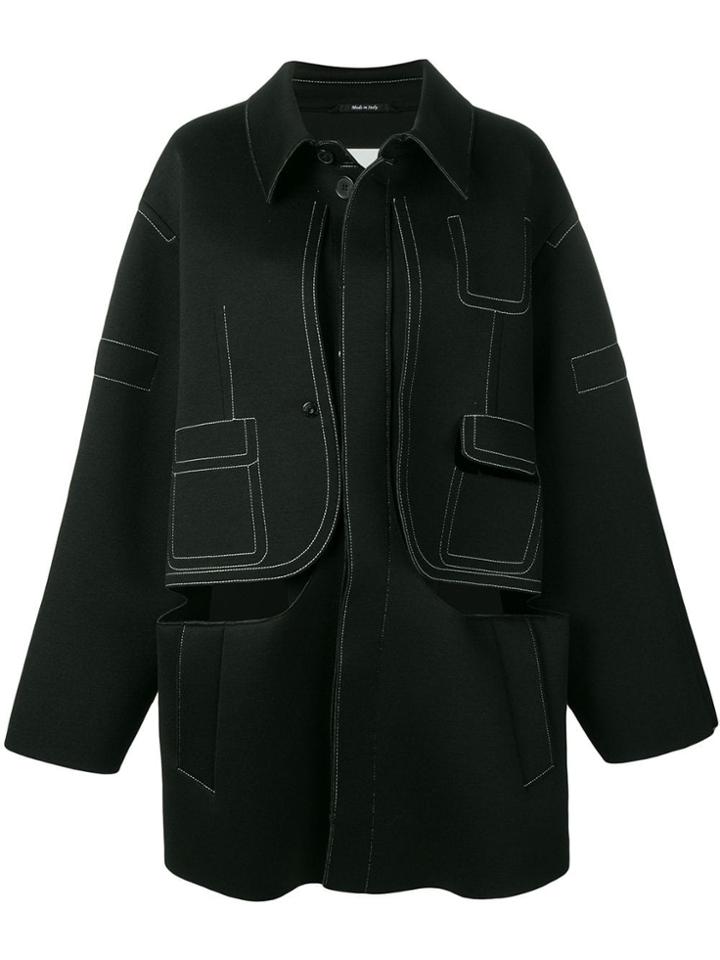 Maison Margiela Contrast Stitch Oversized Coat - Black