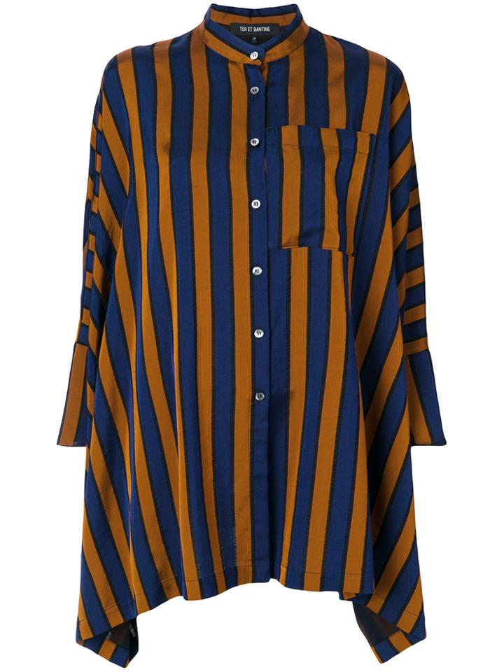 Ter Et Bantine Oversized Striped Collarless Shirt - Brown