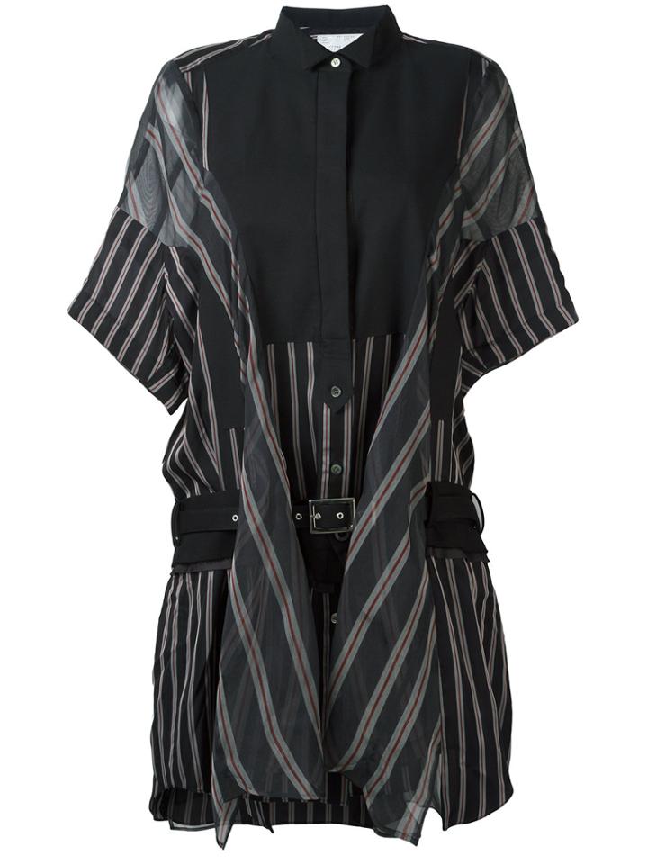 Sacai Striped Shirt Dress - Black