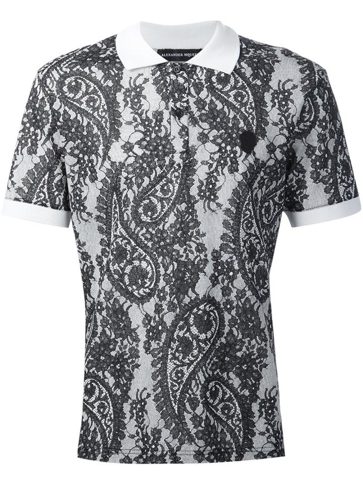 Alexander Mcqueen Paisley And Lace Print Polo Shirt, Men's, Size: Small, White, Cotton
