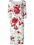 Dolce & Gabbana Daisy And Poppy Print Dress, Women's, Size: 44, White, Viscose/spandex/elastane/silk