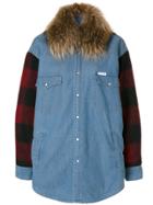 Forte Couture Checked Sleeves Denim Jacket - Blue