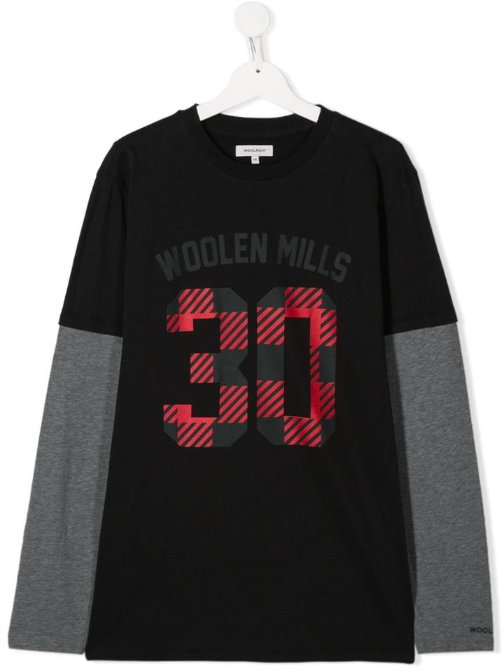 Woolrich Kids Teen Varsity Long Sleeve T-shirt - Black