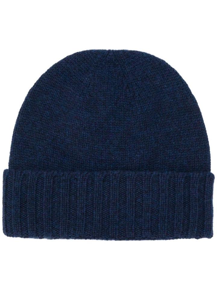 Pringle Of Scotland Ribbed Beanie Hat - Blue