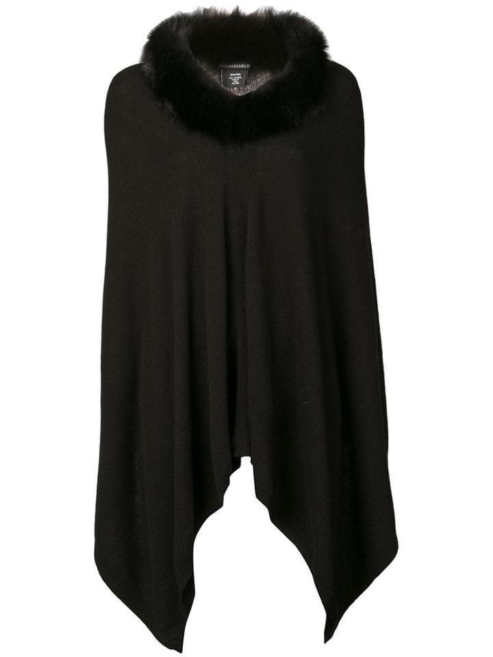 Sofia Cashmere Fur Collar Poncho - Black