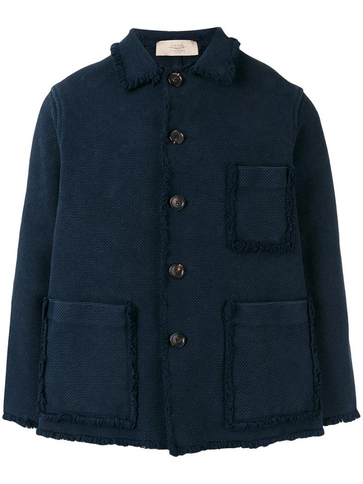 Maison Flaneur Fringed-trim Jacket, Men's, Size: 48, Blue, Cotton