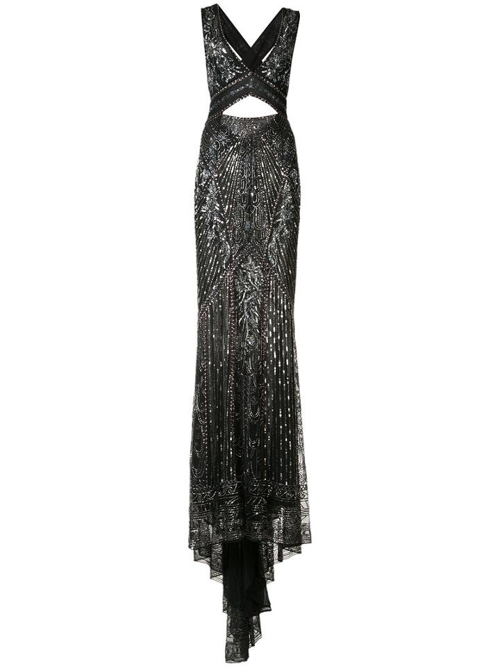 Roberto Cavalli Crossed Back Embroidered Gown, Women's, Size: 40, Black, Silk