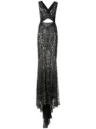 Roberto Cavalli Crossed Back Embroidered Gown, Women's, Size: 40, Black, Silk
