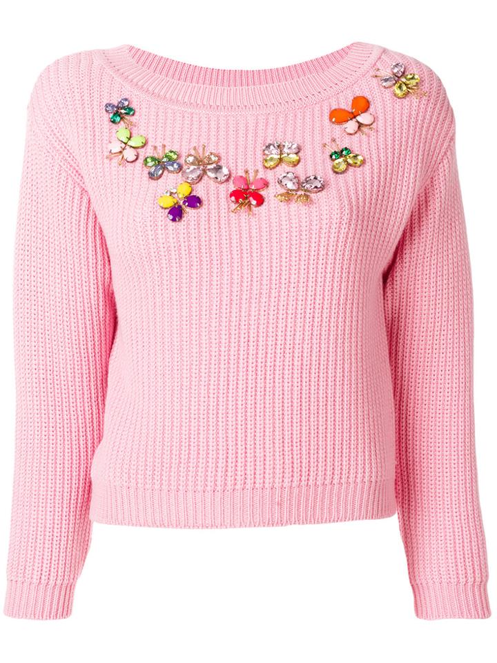 Boutique Moschino Butterfly Embellished Sweater - Pink & Purple
