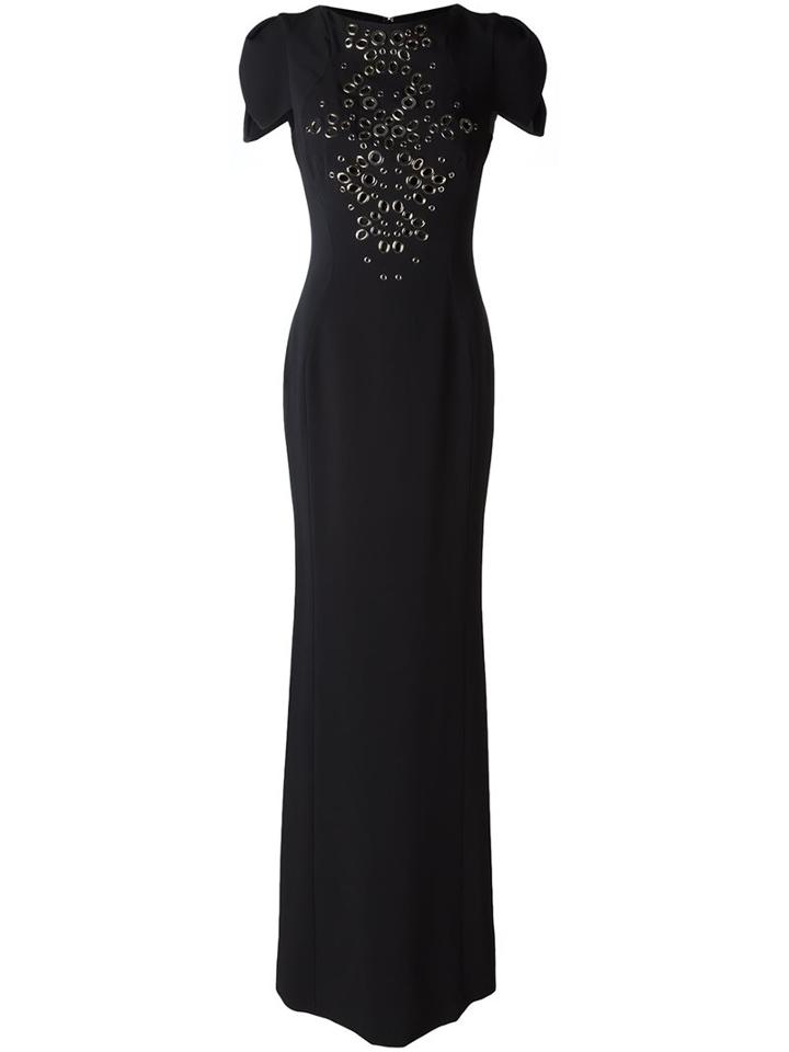 Antonio Berardi Embellished Front Gown, Women's, Size: 46, Black, Silk/spandex/elastane/rayon