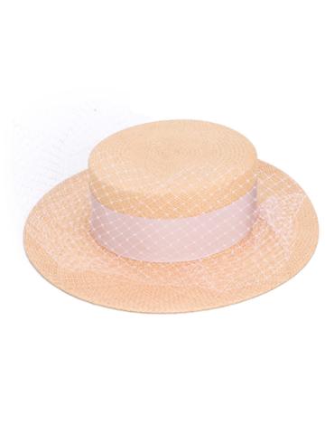Federica Moretti - Veil Embellished Hat - Women - Cotton/polyester/viscose/straw - M, Nude/neutrals, Cotton/polyester/viscose/straw