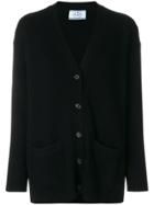 Prada Elbow Patch V-neck Cardigan - Black