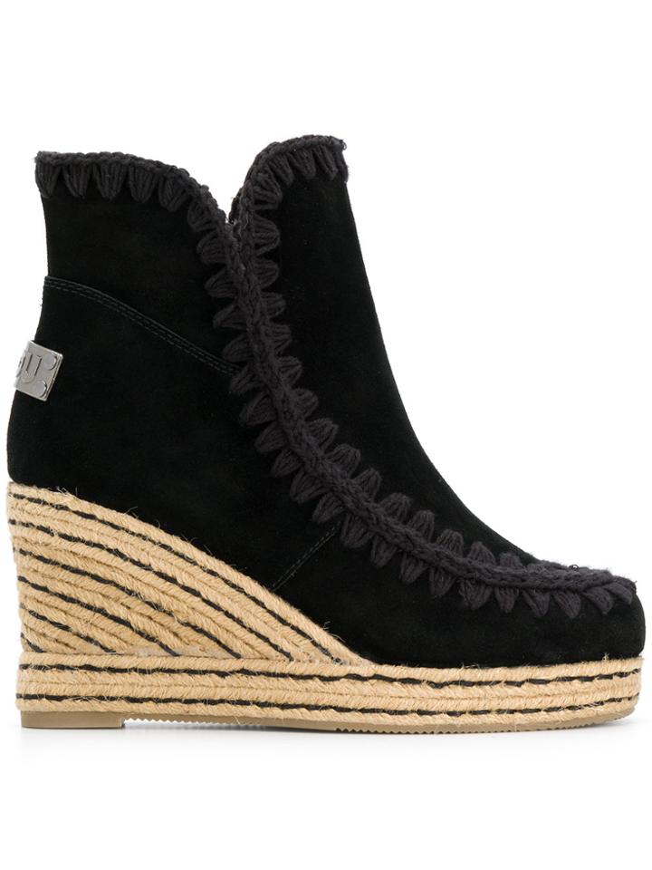 Mou Eskimo Wedge Ankle Boots - Black