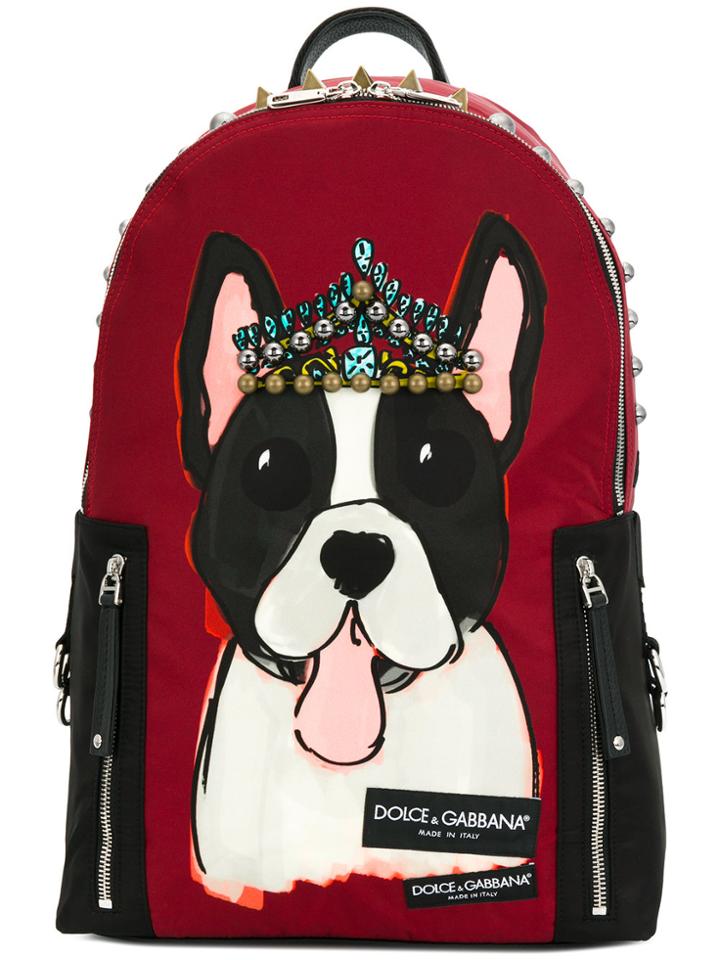 Dolce & Gabbana Vulcano Dog Print And Studded Backpack - Red