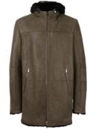 Drome Zipped Hooded Coat, Men's, Size: Xxl, Brown, Lamb Fur/lamb Nubuck Leather