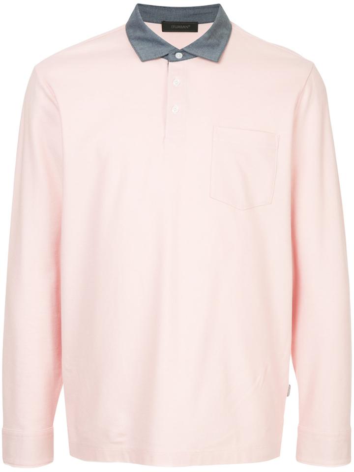 D'urban Contrast Collar Longsleeved Polo Shirt - Pink & Purple