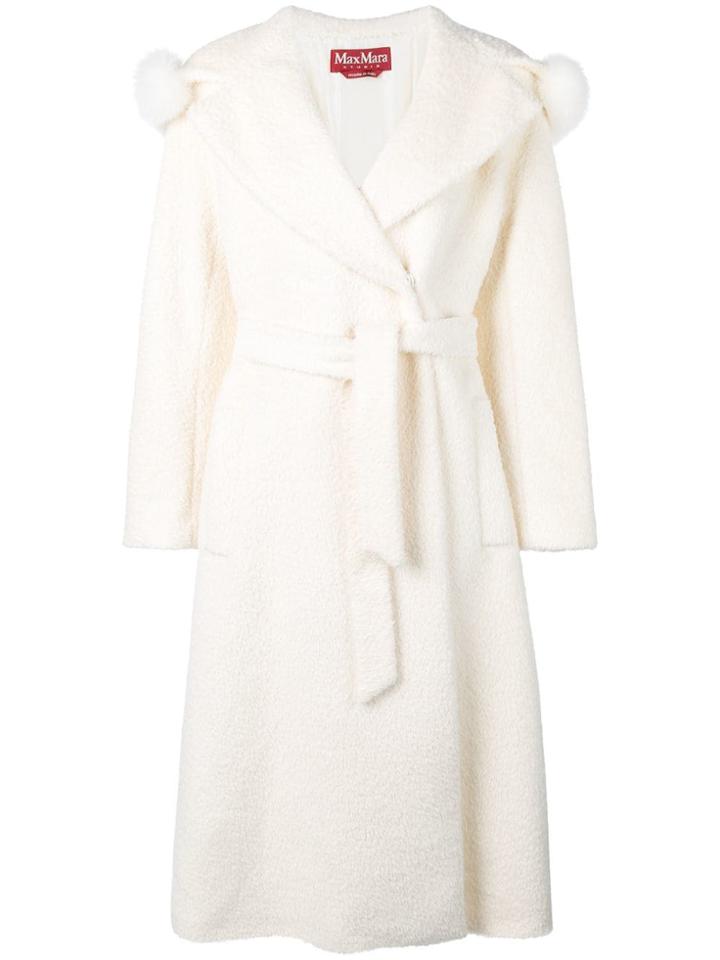Max Mara Studio Fox Fur Trimmed Hood Coat - White
