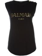 Balmain Logo Print Tank Top, Women's, Size: 38, Black, Cotton