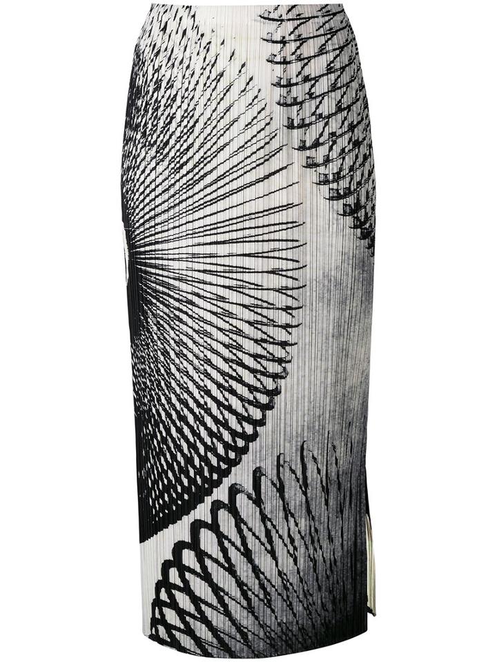 Pleats Please By Issey Miyake - Long Slinky Print Dress - Women - Polyester - 4, Women's, White, Polyester