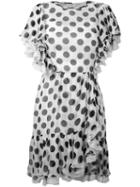 Dolce & Gabbana Polka Dot Ruffled Dress, Women's, Size: 38, Black, Silk/cotton/polyamide/spandex/elastane