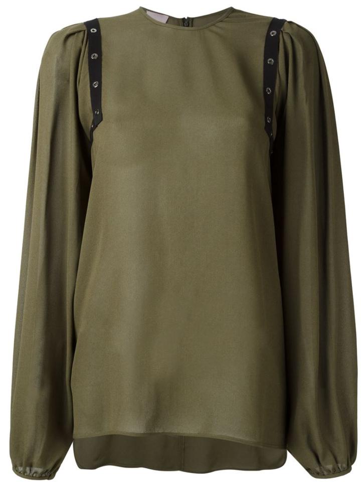 Giamba Strap Detail Blouse, Women's, Size: 40, Green, Viscose