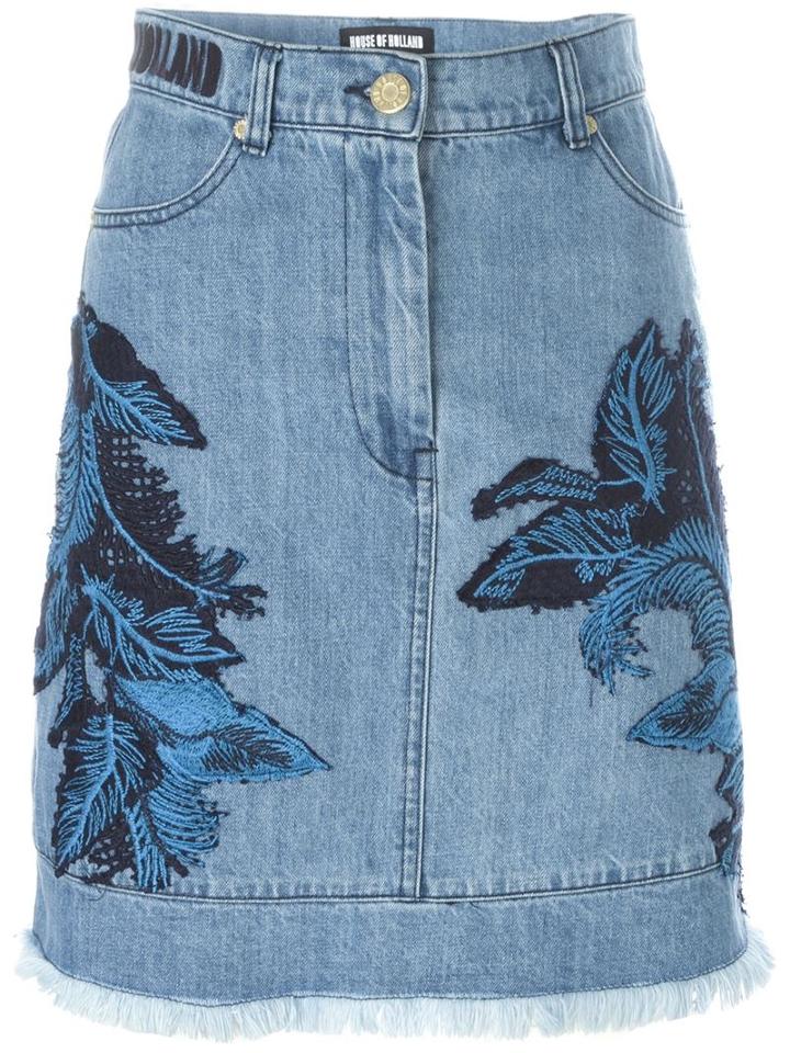 House Of Holland Denim Lace Overlay Skirt