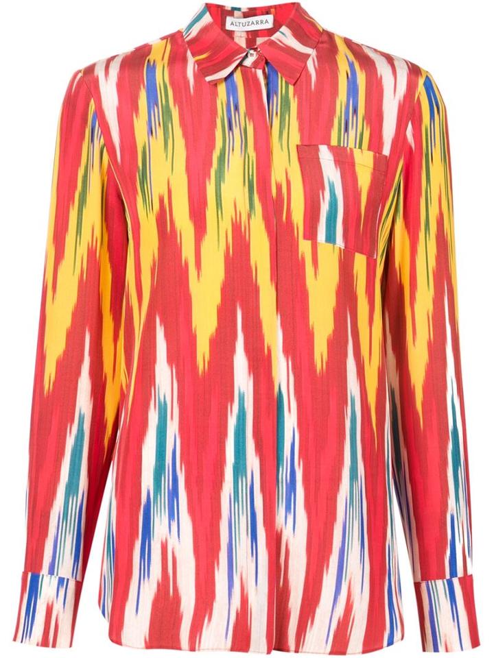 Altuzarra Ikat Print Shirt, Women's, Size: 36, Red, Silk