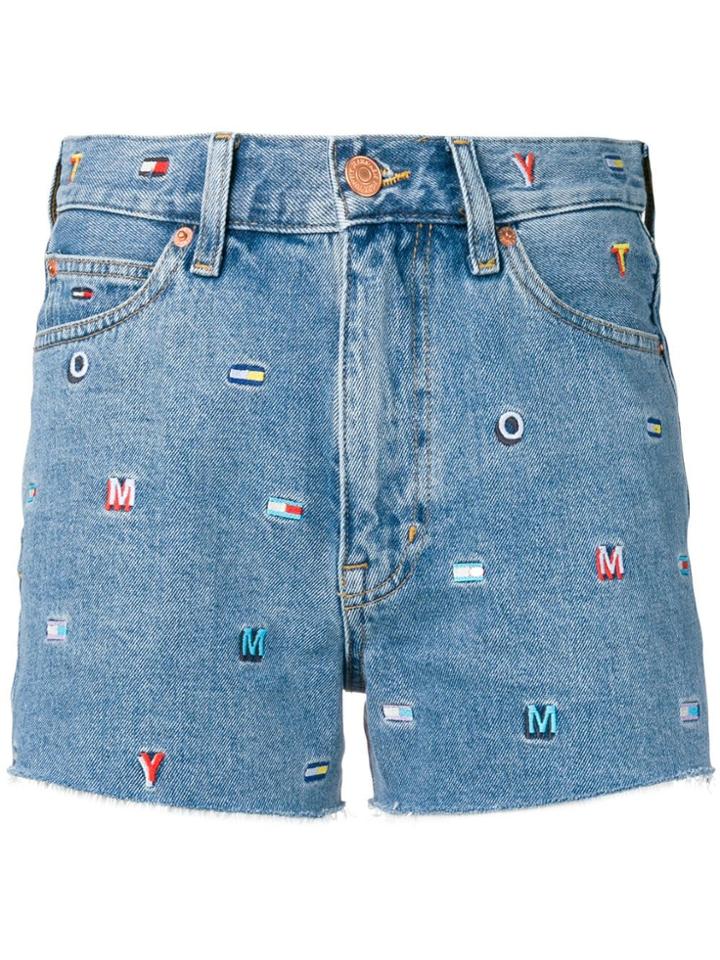 Tommy Jeans Embroidered Logo Denim Shorts - Blue