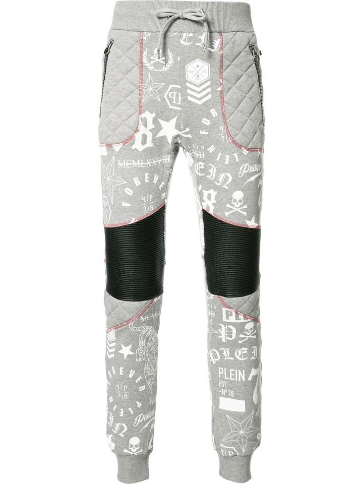 Philipp Plein Printed Track Pants, Men's, Size: Large, Grey, Cotton