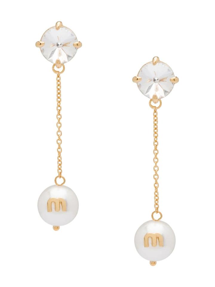 Miu Miu Solitaire Jewels Earrings - F0zjk Gold + White + Crystal