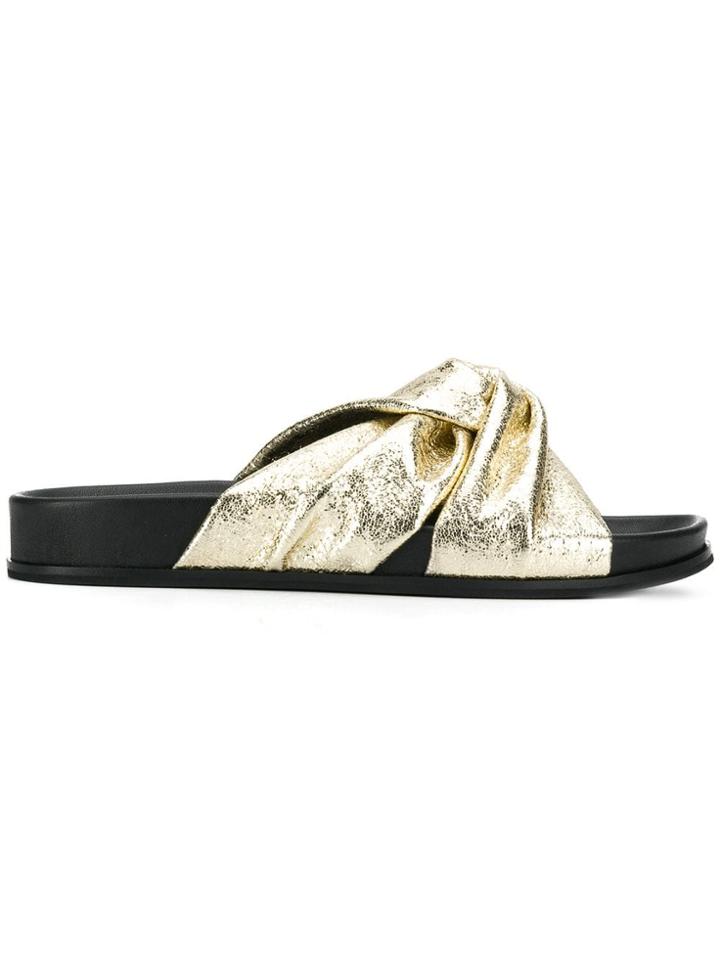 Twin-set Metallic Ruched Slides - Gold